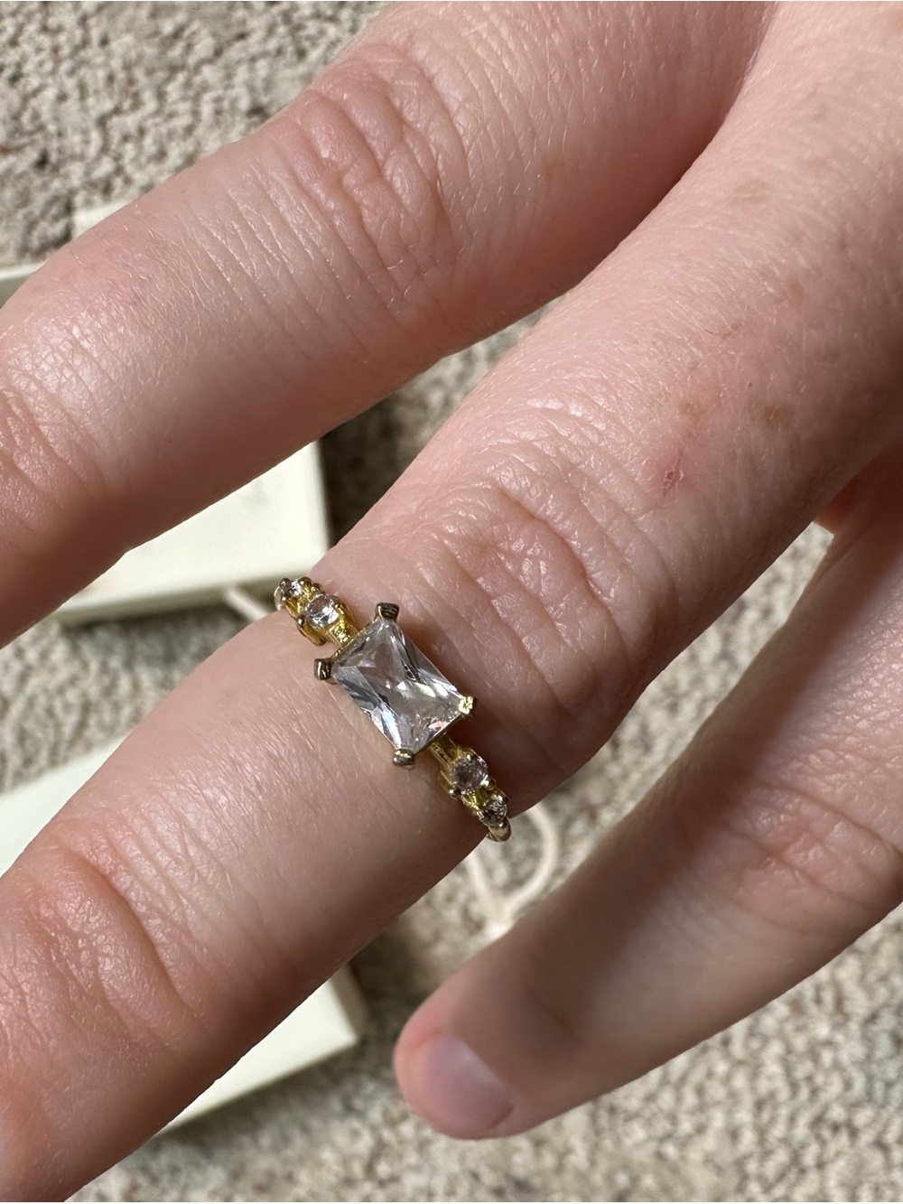 Caitlyn Minimalist Gold Crystal Square-Cut Ring with Side Accent Stones